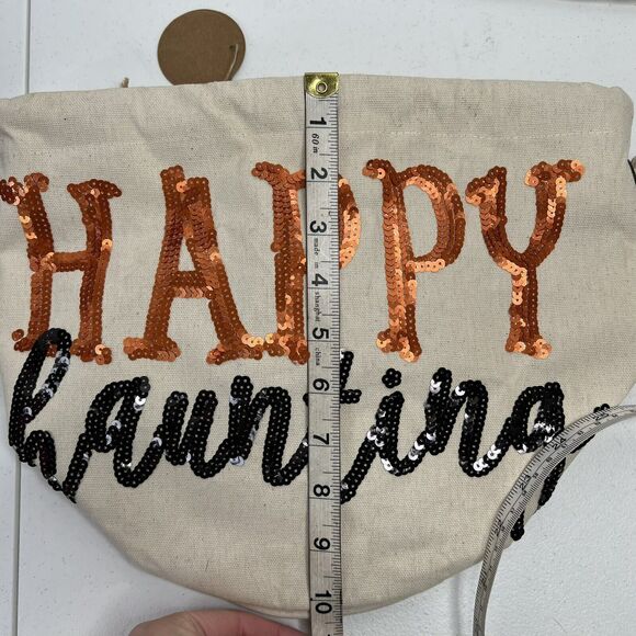 Mudpie Halloween Dazzle Bucket Tote Happy Haunting Sequin Trick or Treat NEW - Picture 14 of 15